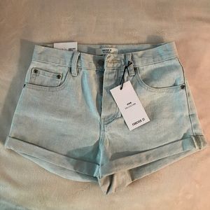 High rise light blue jean shorts